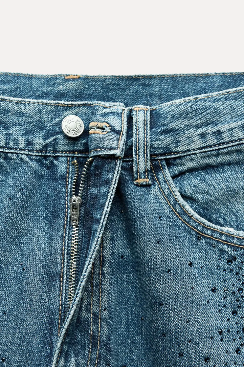 ZARA Jeans^JEANS TRF RELAXED BRILHO CINTURA MÉDIA Azul-marinho