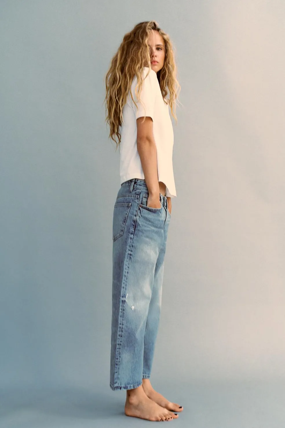 ZARA Jeans^JEANS TRF RELAXED CINTURA MÉDIA Azul-claro