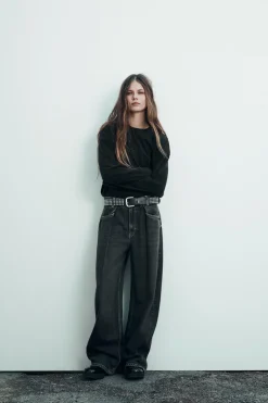 ZARA Jeans^JEANS TRF RELAXED COM PINÇAS CINTURA SUBIDA Cinzento-antracito