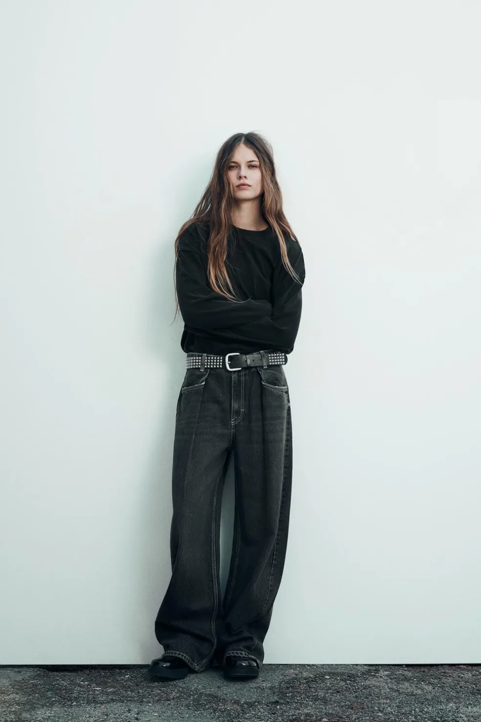 ZARA Jeans^JEANS TRF RELAXED COM PINÇAS CINTURA SUBIDA Cinzento-antracito