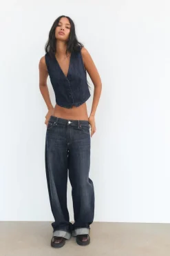 ZARA Jeans^JEANS TRF RELAXED FOLD UP CINTURA BAIXA Índigo-escuro