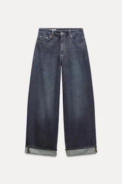 ZARA Jeans^JEANS TRF RELAXED FOLD UP CINTURA BAIXA Índigo-escuro