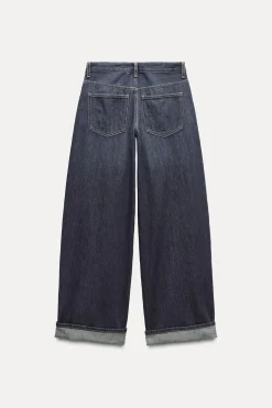 ZARA Jeans^JEANS TRF RELAXED FOLD UP CINTURA BAIXA Índigo-escuro
