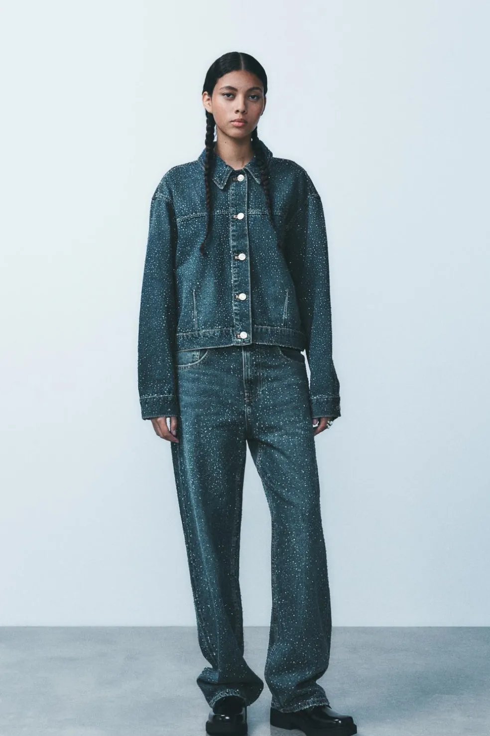 ZARA Jeans^JEANS TRF RELAXED OVERSIZE TAPERED STRASS CINTURA SUBIDA Azul