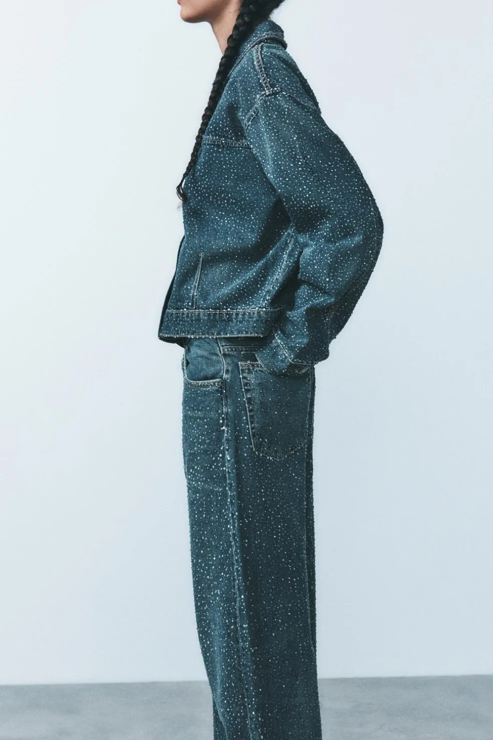 ZARA Jeans^JEANS TRF RELAXED OVERSIZE TAPERED STRASS CINTURA SUBIDA Azul