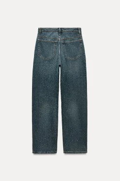 ZARA Jeans^JEANS TRF RELAXED OVERSIZE TAPERED STRASS CINTURA SUBIDA Azul