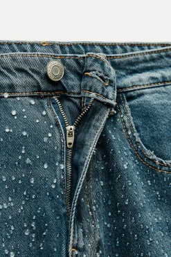 ZARA Jeans^JEANS TRF RELAXED OVERSIZE TAPERED STRASS CINTURA SUBIDA Azul