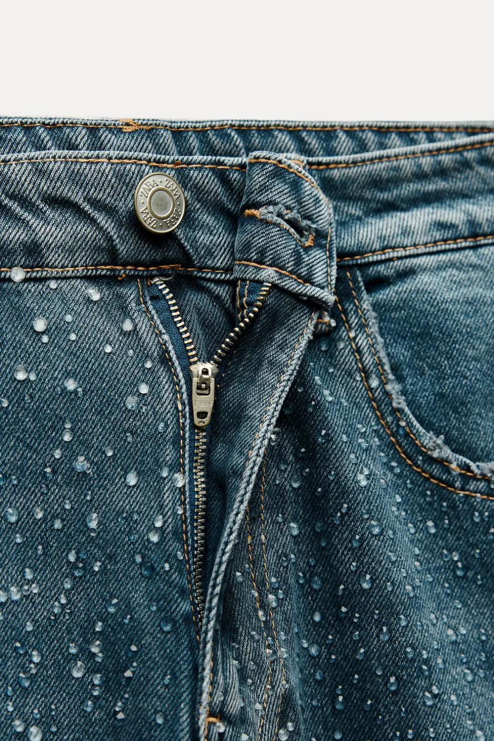 ZARA Jeans^JEANS TRF RELAXED OVERSIZE TAPERED STRASS CINTURA SUBIDA Azul