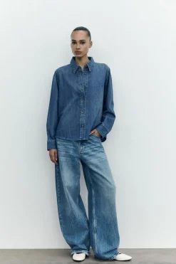 ZARA Jeans^JEANS TRF RELAXED OVERSIZE CINTURA MÉDIA Azul-marinho