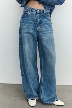 ZARA Jeans^JEANS TRF RELAXED OVERSIZE CINTURA MÉDIA Azul-marinho