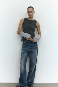 ZARA Jeans^JEANS TRF RELAXED OVERSIZE TAPERED CINTURA SUBIDA Azul-marinho