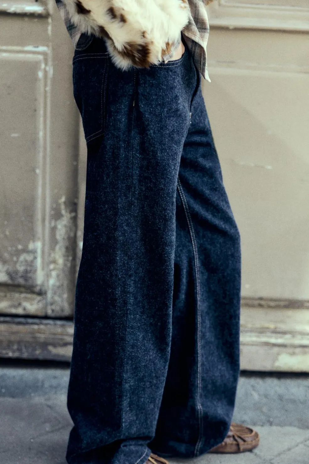 ZARA Jeans^JEANS TRF SLOUCHY WIDE LEG CINTURA MÉDIA Azul-marinho