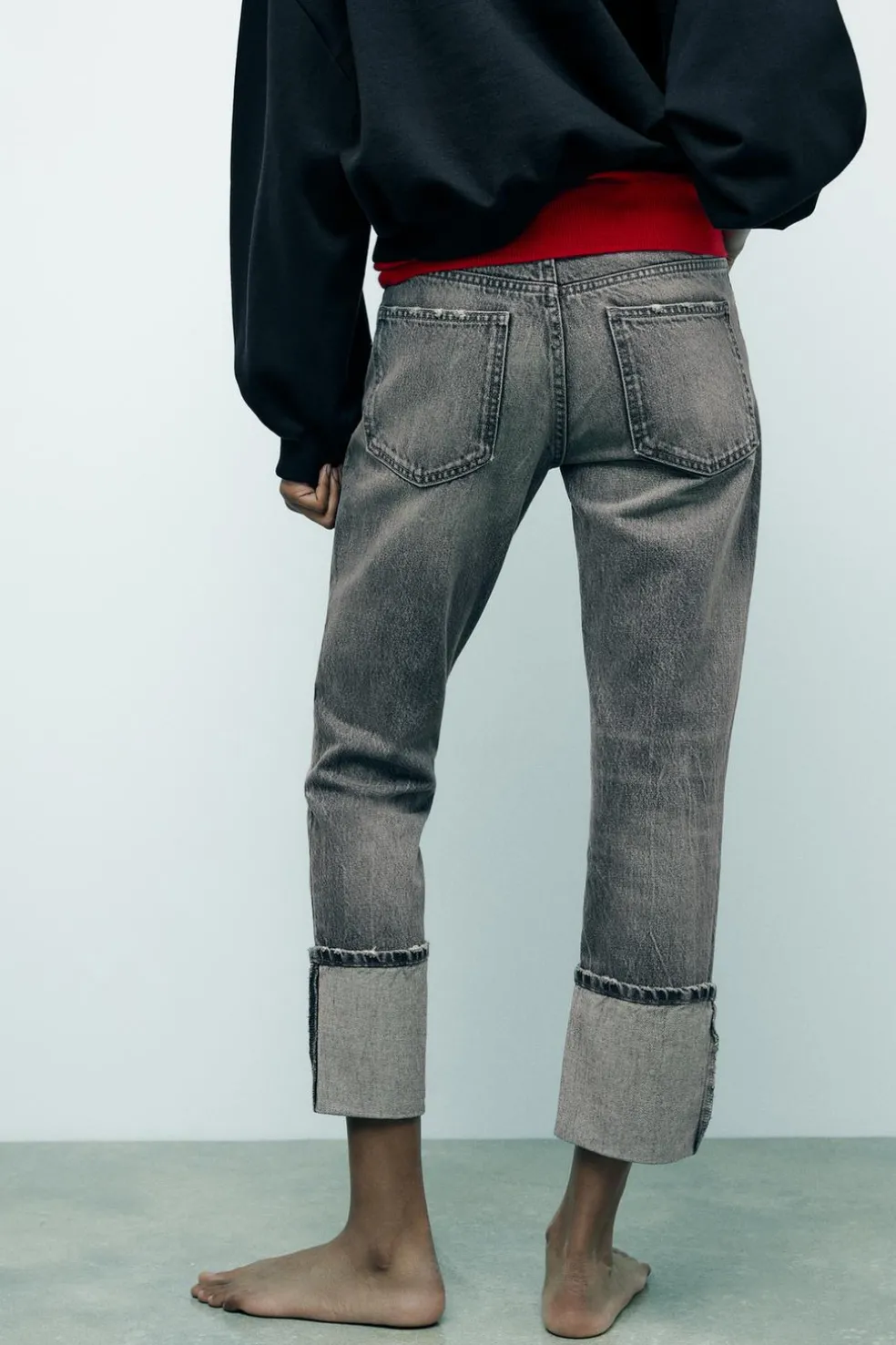ZARA Jeans^JEANS TRF STOVE PIPE FOLDED CINTURA SUBIDA Cinzento-antracito