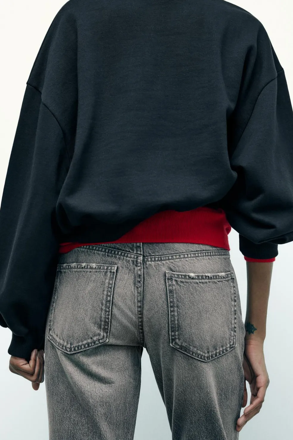 ZARA Jeans^JEANS TRF STOVE PIPE FOLDED CINTURA SUBIDA Cinzento-antracito
