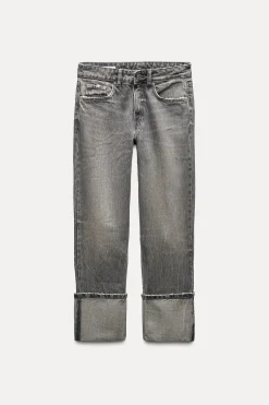ZARA Jeans^JEANS TRF STOVE PIPE FOLDED CINTURA SUBIDA Cinzento-antracito