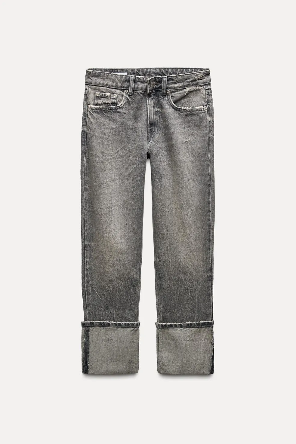 ZARA Jeans^JEANS TRF STOVE PIPE FOLDED CINTURA SUBIDA Cinzento-antracito