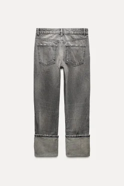 ZARA Jeans^JEANS TRF STOVE PIPE FOLDED CINTURA SUBIDA Cinzento-antracito