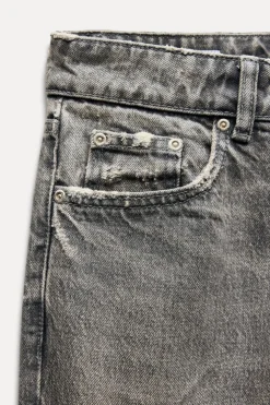 ZARA Jeans^JEANS TRF STOVE PIPE FOLDED CINTURA SUBIDA Cinzento-antracito