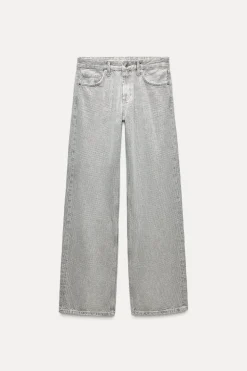 ZARA Jeans^JEANS TRF WIDE LEG BRILHO CINTURA MÉDIA Prata