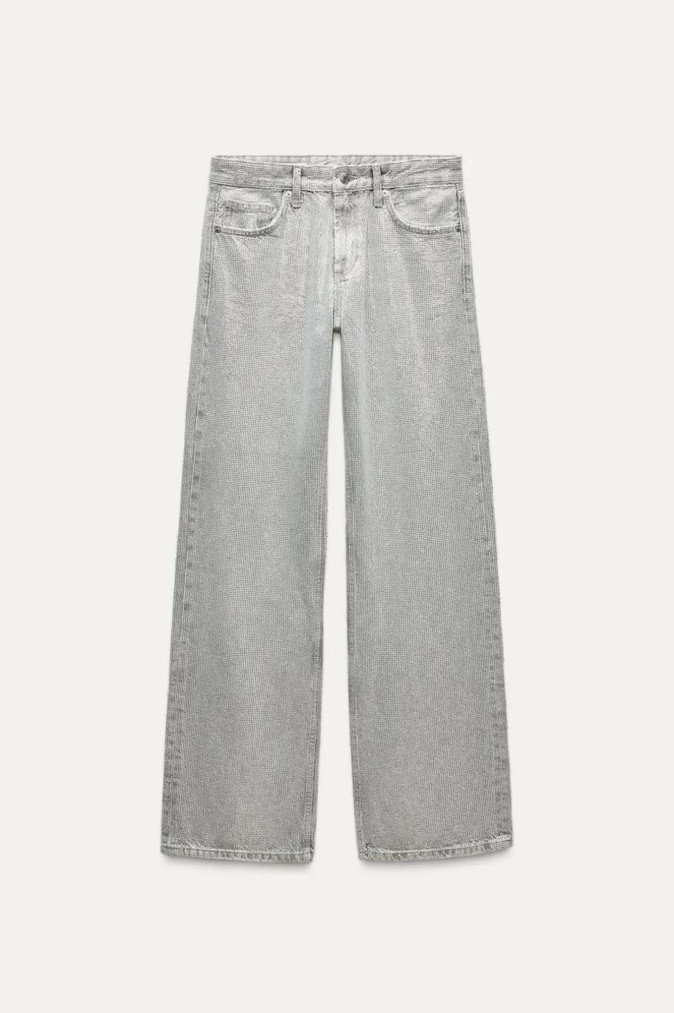 ZARA Jeans^JEANS TRF WIDE LEG BRILHO CINTURA MÉDIA Prata