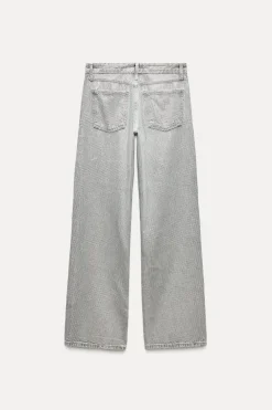ZARA Jeans^JEANS TRF WIDE LEG BRILHO CINTURA MÉDIA Prata