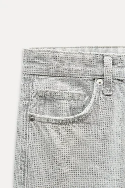ZARA Jeans^JEANS TRF WIDE LEG BRILHO CINTURA MÉDIA Prata