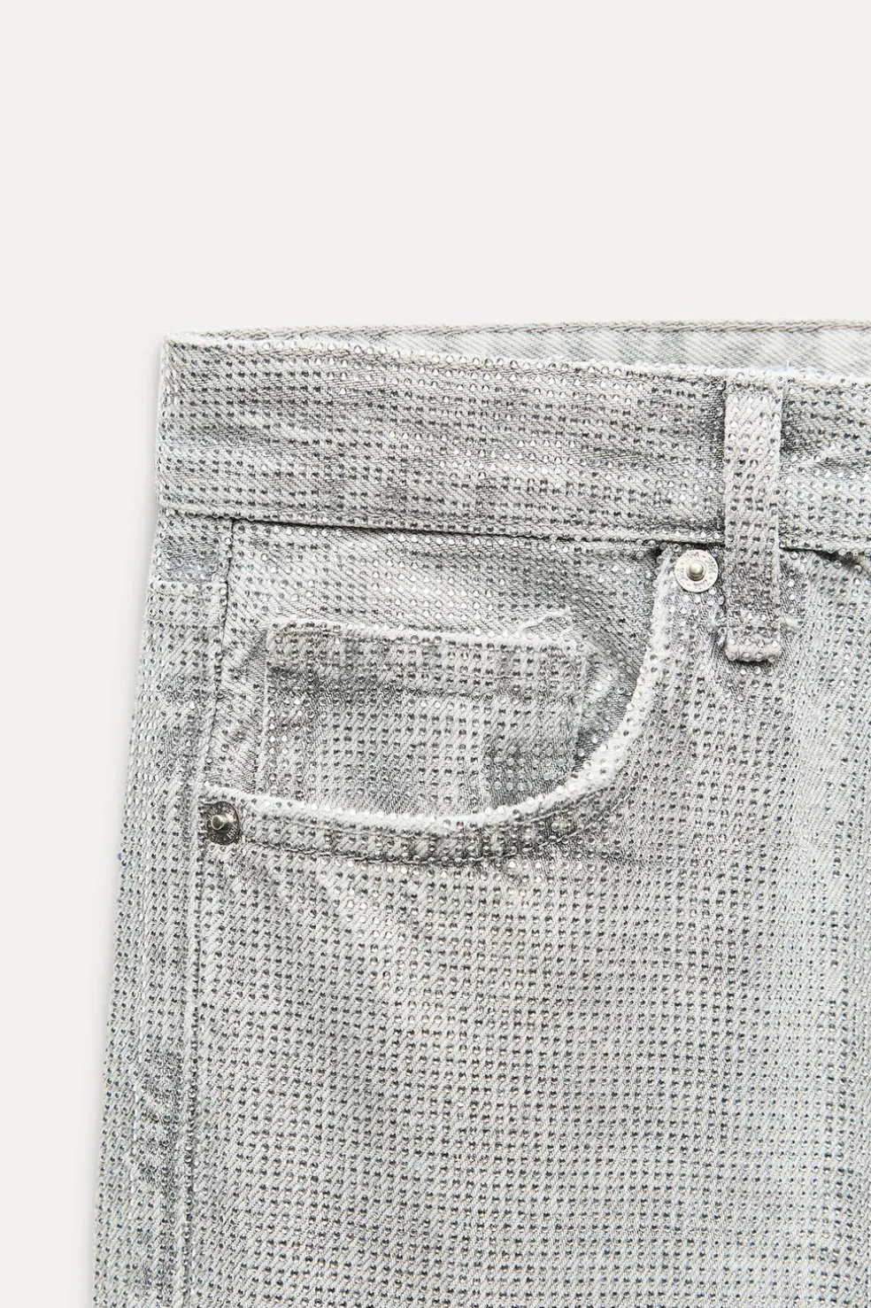 ZARA Jeans^JEANS TRF WIDE LEG BRILHO CINTURA MÉDIA Prata