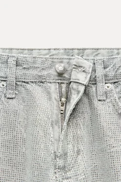 ZARA Jeans^JEANS TRF WIDE LEG BRILHO CINTURA MÉDIA Prata
