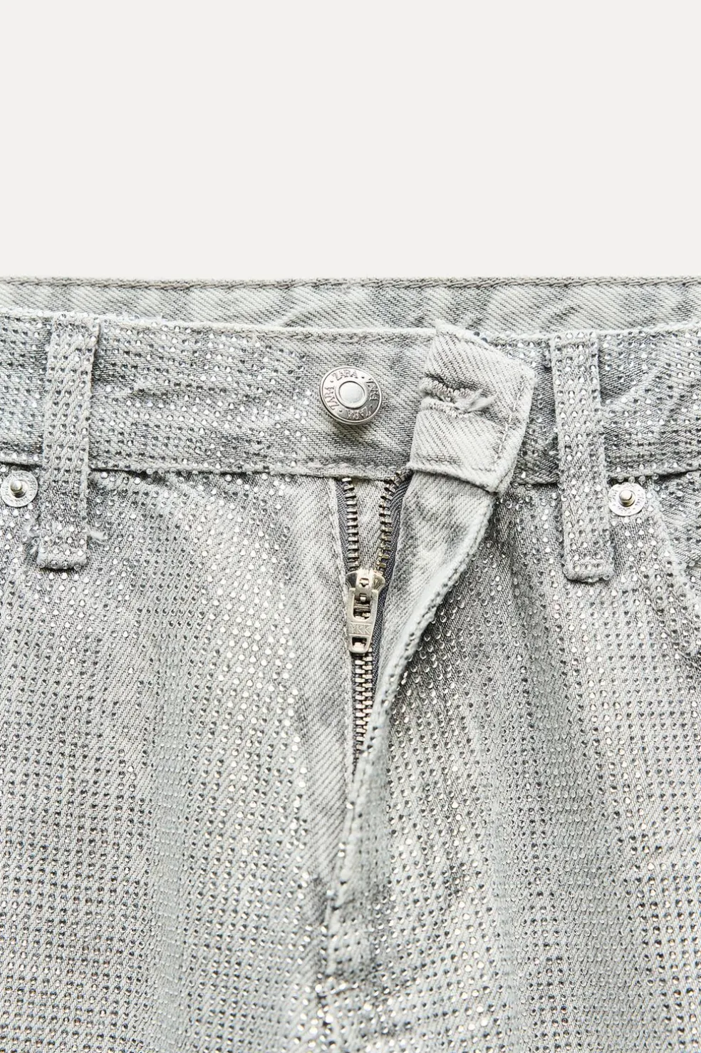 ZARA Jeans^JEANS TRF WIDE LEG BRILHO CINTURA MÉDIA Prata