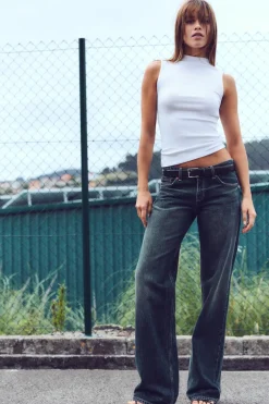 ZARA Jeans^JEANS TRF WIDE LEG CINTURA BAIXA Azul-marinho