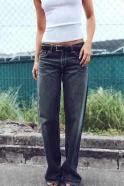 ZARA Jeans^JEANS TRF WIDE LEG CINTURA BAIXA Azul-marinho