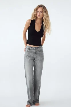ZARA Jeans^JEANS TRF WIDE LEG CINTURA MÉDIA Cinzento-claro