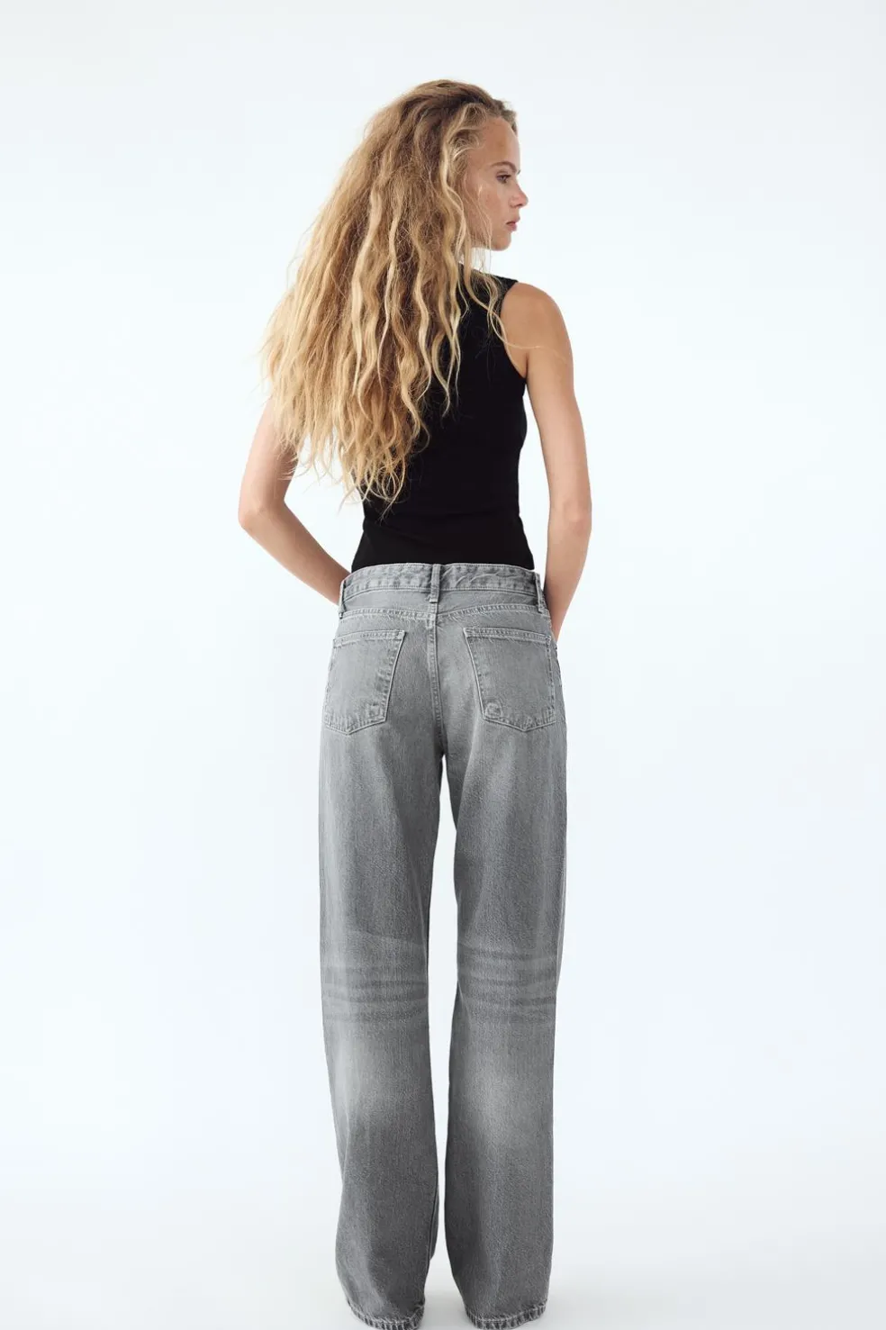 ZARA Jeans^JEANS TRF WIDE LEG CINTURA MÉDIA Cinzento-claro