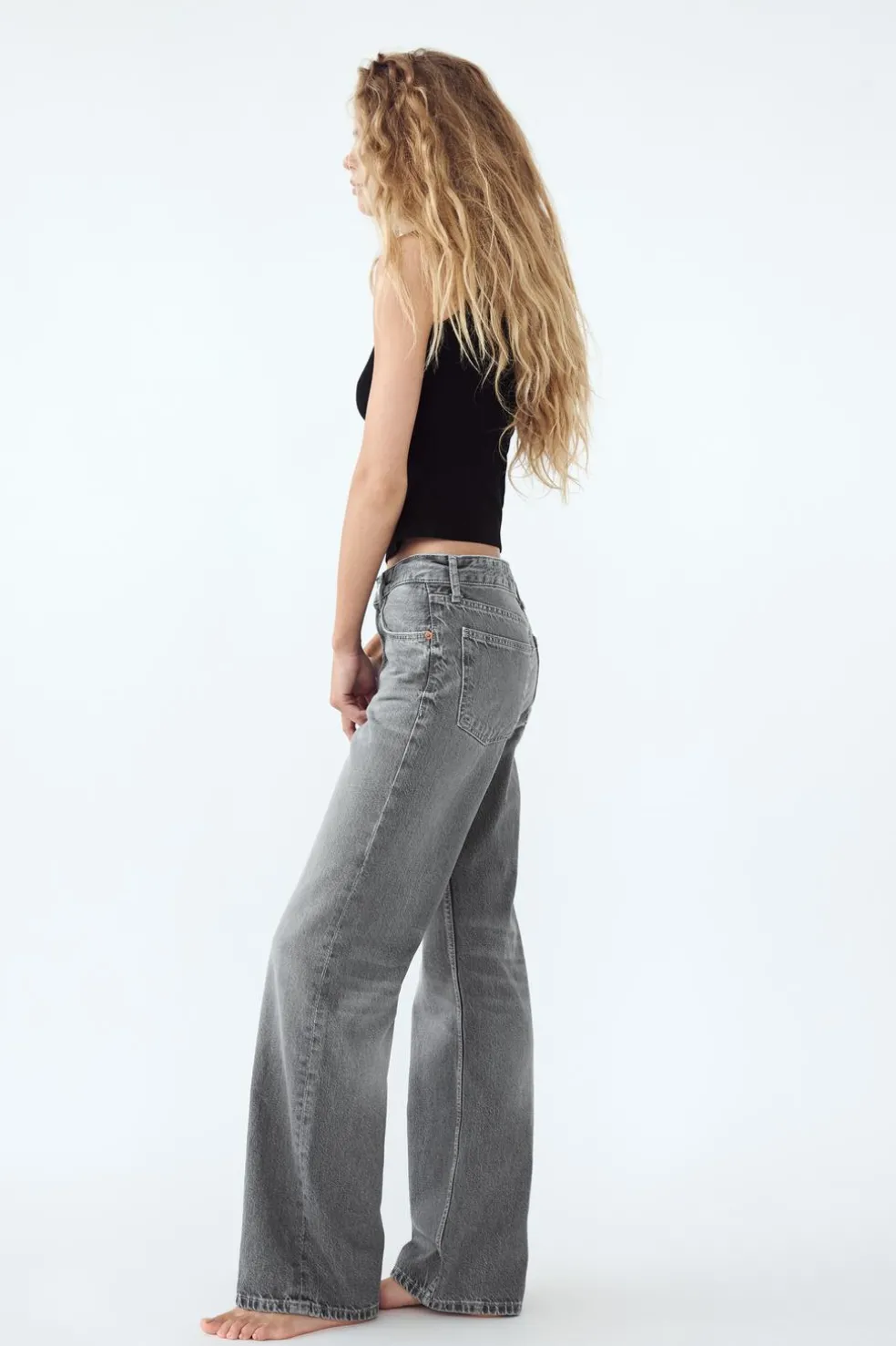 ZARA Jeans^JEANS TRF WIDE LEG CINTURA MÉDIA Cinzento-claro