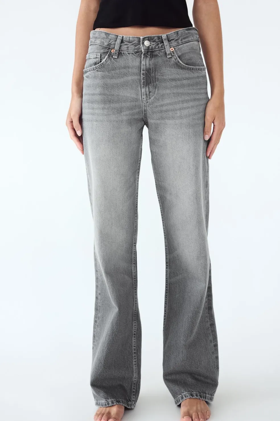 ZARA Jeans^JEANS TRF WIDE LEG CINTURA MÉDIA Cinzento-claro