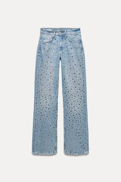 ZARA Jeans^JEANS TRF WIDE LEG ESPELHOS CINTURA MÉDIA Azul
