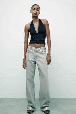 ZARA Jeans^JEANS TRF WIDE LEG FOIL CINTURA MÉDIA Prata
