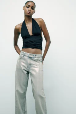 ZARA Jeans^JEANS TRF WIDE LEG FOIL CINTURA MÉDIA Prata