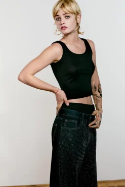 ZARA Jeans^JEANS TRF WIDE LEG STRASS CINTURA MÉDIA Índigo-escuro