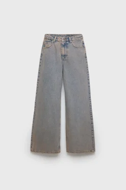 JEANS WIDE LEG COM EFEITO DESBOTADO-ZARA Cheap