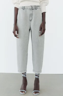 ZARA Jeans^JEANS Z1975 CARROT FIT CINTURA SUBIDA Cinzento