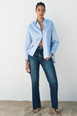 ZARA Jeans|Calças^JEANS Z1975 DENIM RETOS CINTURA SUBIDA Azul