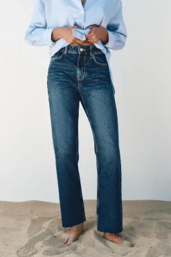 ZARA Jeans|Calças^JEANS Z1975 DENIM RETOS CINTURA SUBIDA Azul
