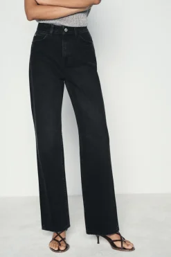 ZARA Jeans^JEANS Z1975 DIREITAS DE CINTURA SUBIDA LONG LENGTH Preto