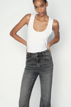 ZARA Jeans^JEANS Z1975 MINI FLARE CINTURA SUBIDA Cinzento