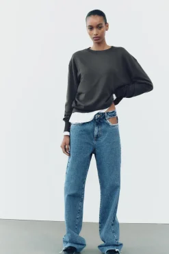 ZARA Jeans^JEANS Z1975 RECTOS CUT OUT CINTURA MÉDIA Azul-médio
