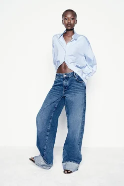 ZARA Jeans^JEANS Z1975 SELVEDGE LOOSE WIDE LEG CINTURA MÉDIA Azul-médio
