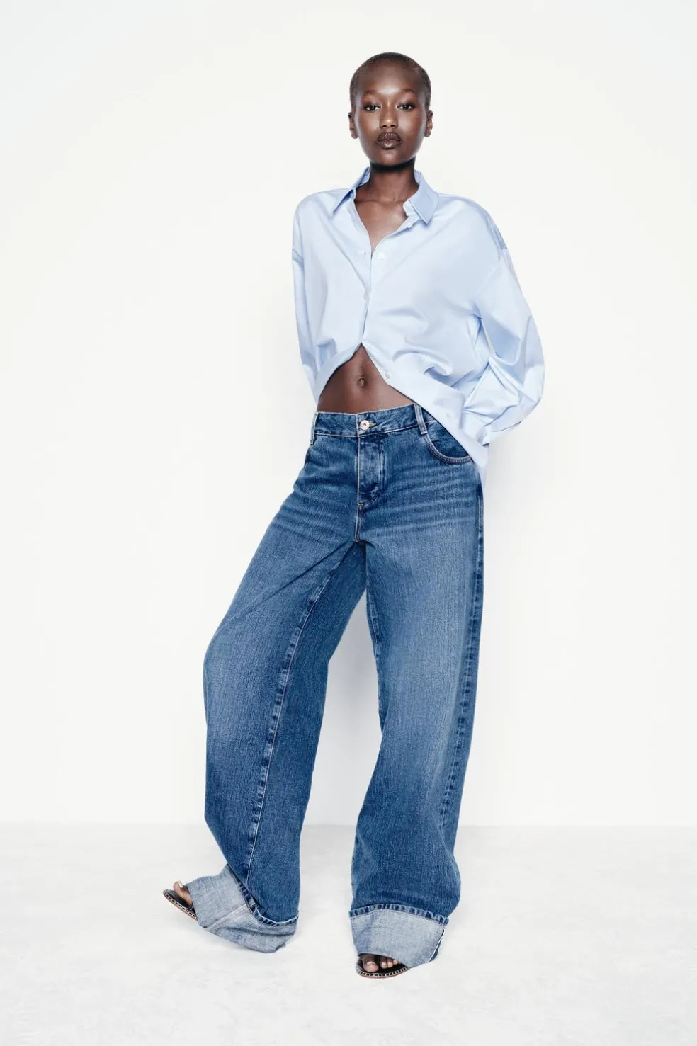 ZARA Jeans^JEANS Z1975 SELVEDGE LOOSE WIDE LEG CINTURA MÉDIA Azul-médio