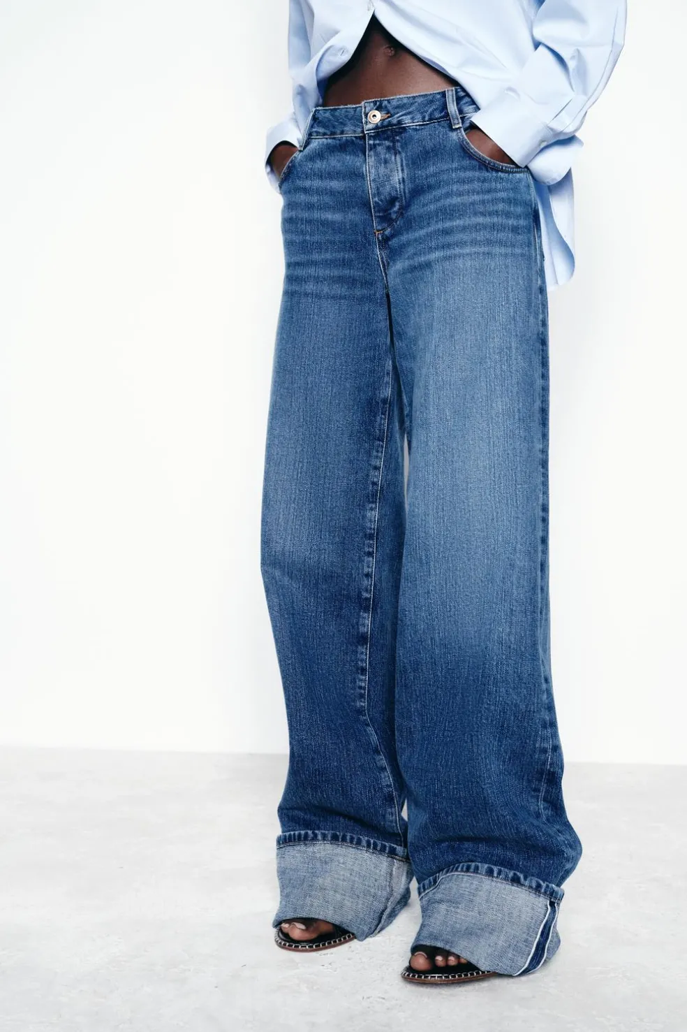 ZARA Jeans^JEANS Z1975 SELVEDGE LOOSE WIDE LEG CINTURA MÉDIA Azul-médio