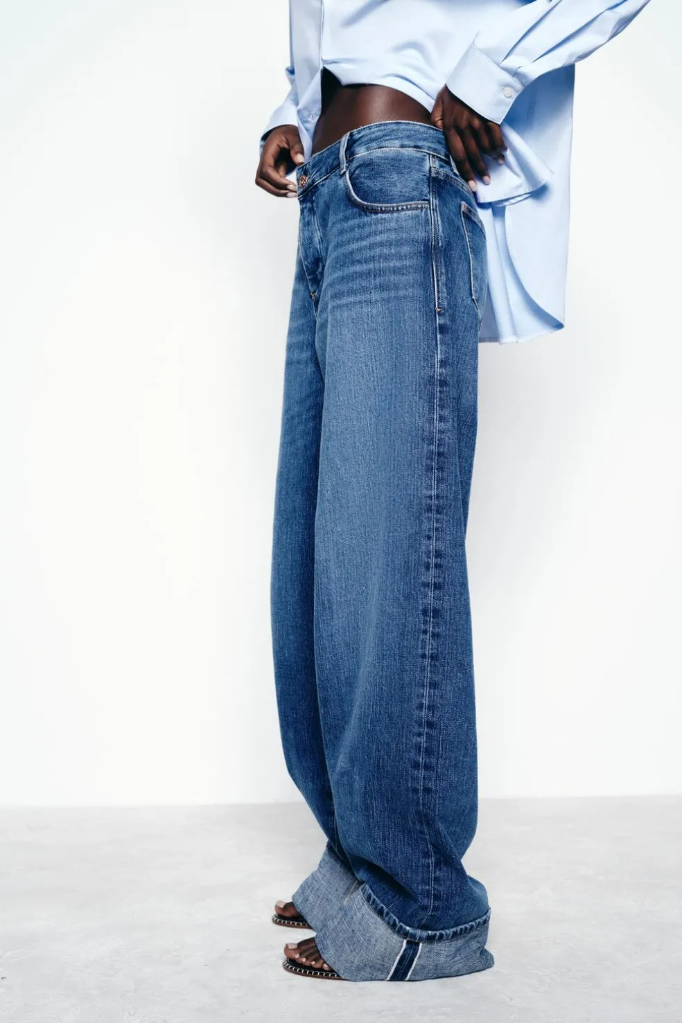 ZARA Jeans^JEANS Z1975 SELVEDGE LOOSE WIDE LEG CINTURA MÉDIA Azul-médio